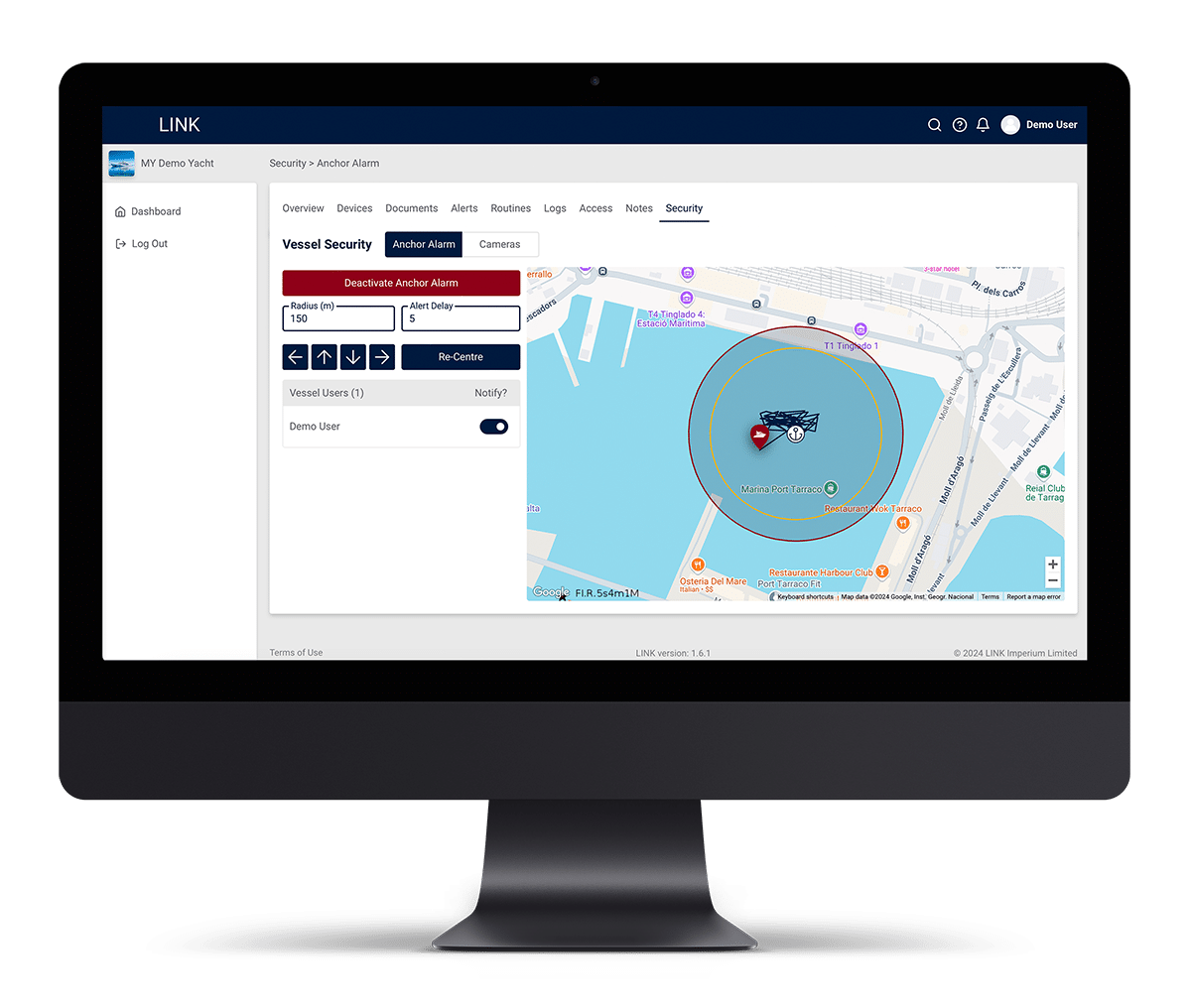 LINKcloud Anchor Alarm interface viewed on iMac